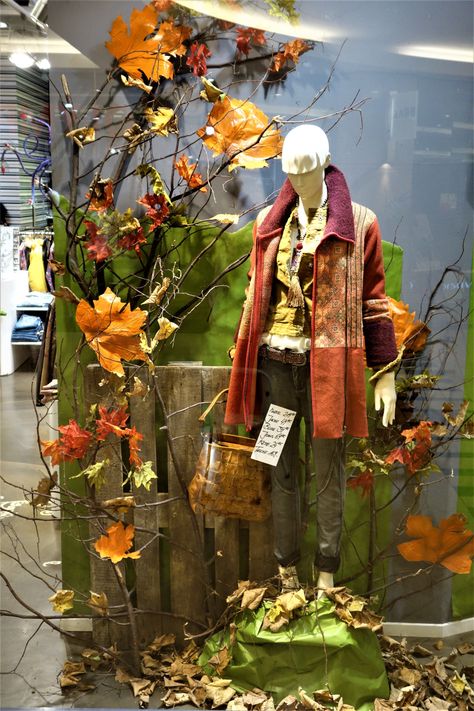 Autumn Window Display Retail, Fall Store Window Displays, Fall Store Displays, Charity Shop Display Ideas, Boutique Window Displays, Autumn Window Display, Fall Windows, Window Display Retail, Decoration Vitrine