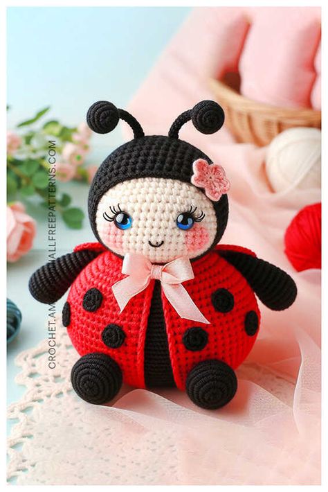 Amigurumi Ladybug Crochet Free Pattern - Amigurumi Crochet Creatures Free Pattern, Heklane Igracke, Ladybug Crochet, Crochet Ladybug, Crochet Unicorn Pattern, Crochet Bird Patterns, Crochet Amigurumi Patterns, Free Crochet Amigurumi, Chicken Scratch Embroidery