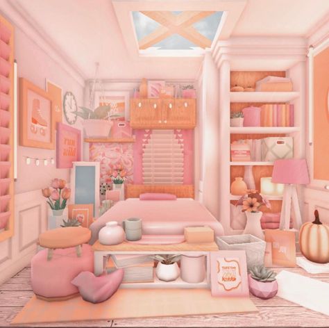 Cluttered Bedroom Aesthetic Bloxburg, Blush House Ideas Bloxburg, Bloxburg Blush Bedroom Ideas, Bloxburg Kawaii Bedroom, Danish Bloxburg House, Bloxburg Danish Pastel Bedroom, Bloxburg Blush Bedroom, Girl Room Bloxburg, Cute Bedroom Bloxburg