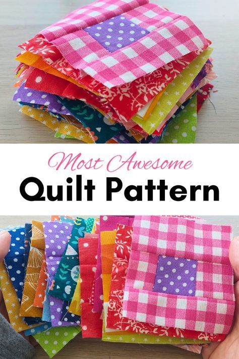 Simple color wash quilt block pattern sewing project idea for beginners. Enjoy! Dark Colored Quilts, Easy Beginner Quilts, Simple Quilt Blocks For Beginners, Scrappy Quilt Blocks, Scrappy Quilts Ideas Easy Patterns, Quilt Blocks Easy Free Pattern Simple, Simple Quilts For Beginners, Brightly Quilt Pattern, Scrap Quilt Patterns Free Simple