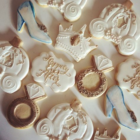 Bridal Shower Sugar Cookies, Fairytale Bridal Shower, Disney Themed Bridal Shower, Cinderella Bridal Shower, Wedding Shower Cookies, Fairytale Theme, Bridal Cookies, Disney Bachelorette, Cookie Decorations