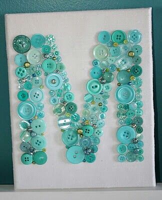 I wonder if I have enough odd buttons to make a V Button Letters, Buttons Crafts Diy, The Letter M, Nursery Artwork, Canvas Letters, Valentines Crochet, Nursery Letters, Diy Buttons, Letter M