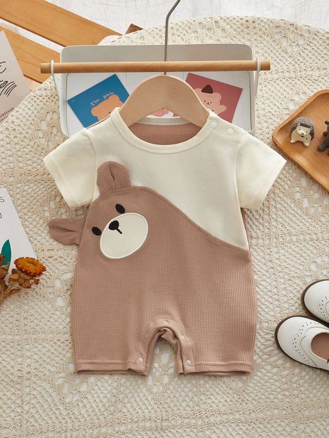 Infant/Toddler Boys' Color Blocking Ear Decoration Romper, Casual Daily Wear Coffee Brown   Short Sleeve Fabric Animal,Cartoon,Colorblock Tee Slight Stretch  Baby Boys Clothing, size features are:Bust: ,Length: ,Sleeve Length: Ear Decoration, Romper Casual, Clothes Illustration, Baby Boy Dress, Twin Outfits, Cool Baby, Baby Boy Romper, Animal Cartoon, Boys Romper