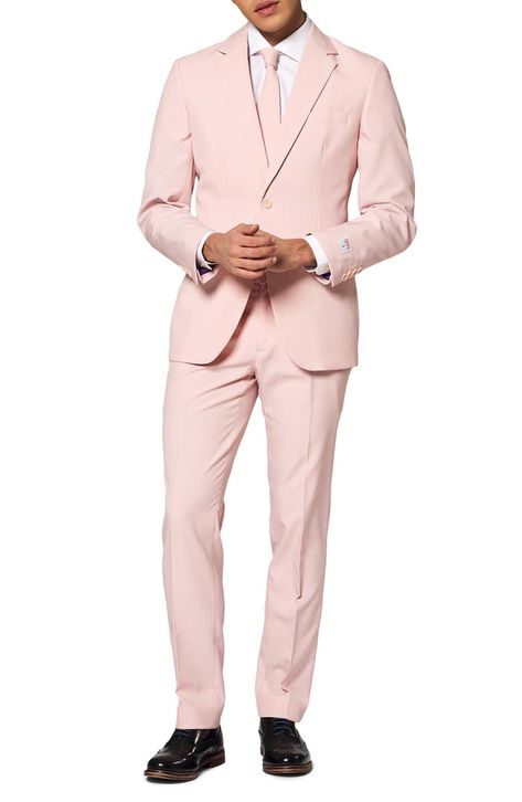 OppoSuits Blush Solid Two-Piece Suit with Tie | Nordstrom Pink Suit Men, Mens 3 Piece Suits, Dark Gray Suit, Smart Casual Wardrobe, Prom Outfit, Suit Tie, 2 Piece Suit, Slim Fit Jackets, Party Suits