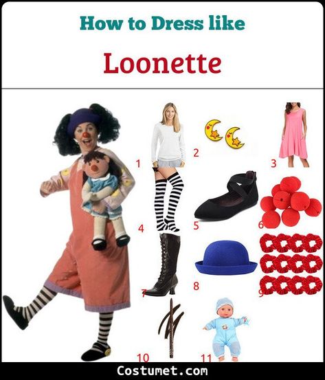 Loonette's Costume from The Big Comfy Couch for Cosplay & Halloween 2022 Luna Big Comfy Couch Costume, Loonette The Clown Costume Diy, Loonette Costume, Loonette The Clown Costume, Big Comfy Couch Costume, Clown Costume Diy, Strawberry Shortcake Halloween Costume, Big Comfy Couch, The Big Comfy Couch