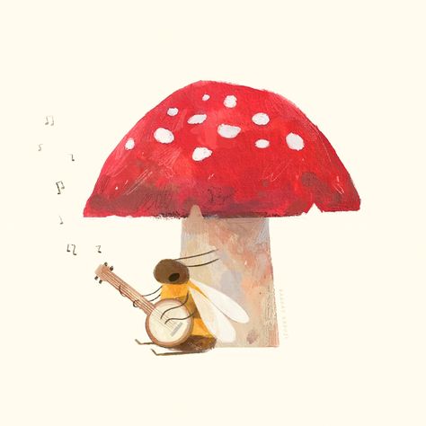 Bee Illustration, Picture Books Illustration, Book Illustration Art, July 9th, And July, Mushroom Art, Musical Notes, Illustrators On Instagram, Whimsical Illustration