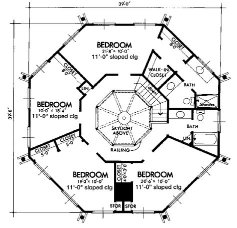 Contemporary House Plan Second Floor - Carlingford Vacation Home 072D-0721 | House Plans and More Octagon House Plans, Octagonal House, Hexagonal Architecture, Hexagon House, Beach Style House Plans, Dome Houses, Round House Plans, Waterfront House, Octagon House