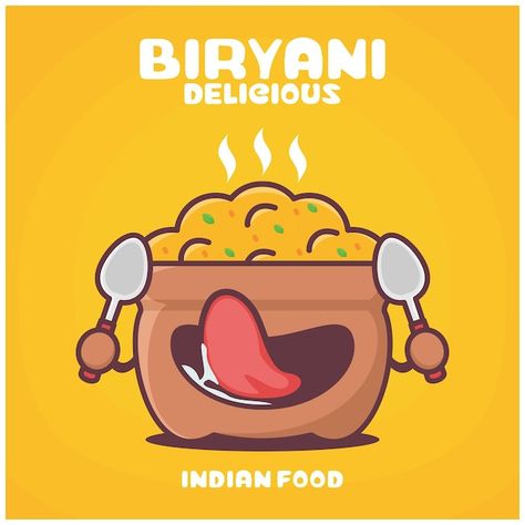 Biryani Drawing, Indian Food Logo Design, Biryani Logo Design, Biryani Illustration, Biryani Quotes, Chaat Platter, Rice Cartoon, Eye Health Remedies, Cafe Quotes