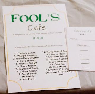 I'm so doing this for April Fool's Day dinner. This looks like fun... hope my kiddos don't see it on here :) Recipes Supper, April Fools Food, Free Printable Menu, Mystery Dinner Party, Fun Dinner, April Fools Pranks, Mystery Dinner, Printable Menu, Mystery Party