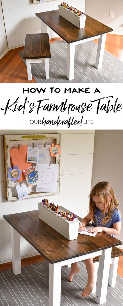 DIY Kid's Farmhouse Table - Our Handcrafted Life Play Loft, Kids Art Table, Boy Bedrooms, Farmhouse Projects, Farmhouse Side Table, Diy Farmhouse Table, Kids' Furniture, Let's Pretend, Playroom Ideas