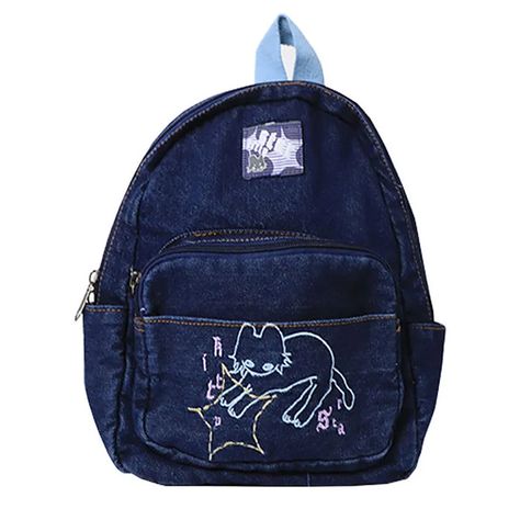 90's Aesthetic Denim Backpack-Backpacks-MAUV STUDIO-STREETWEAR-Y2K-CLOTHING Preppy Handbags, Mochila Grunge, Preppy School Bag, 90's Aesthetic, Aesthetic Cartoon, Aesthetic Backpack, Denim Backpack, Cartoon Backpack, Aesthetic Stores