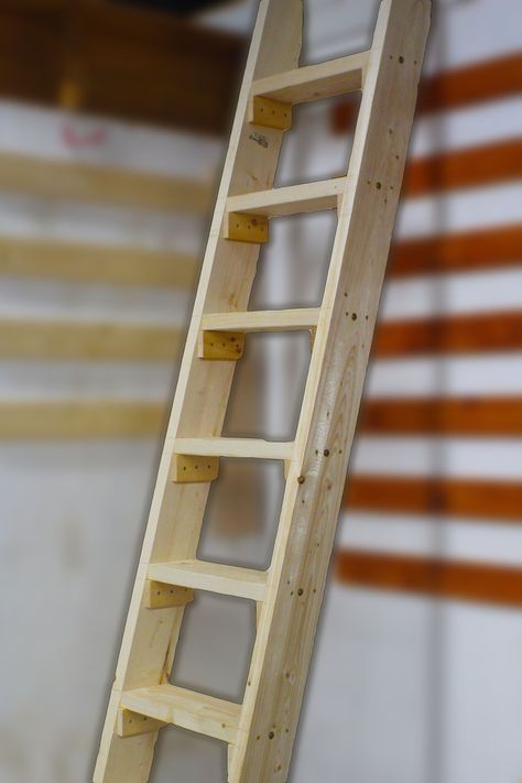 Simple DIY Loft Ladder Playhouse Loft Ladder, Diy Wooden Ladder How To Build, Diy Ladder For Playhouse, How To Build A Ladder For A Loft, Ladder Diy How To Build, Tiny House Stairs Diy Loft Ladders, Diy Loft Ladder How To Build, How To Make A Ladder, Ladders For Lofts