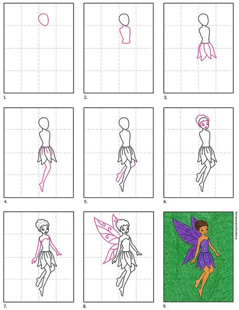 How To Draw A Fairy House, Easy Fairy Paintings For Beginners, Fairy Doodles Easy, How To Draw A Fairy, Simple Fairy Drawing, Fairy Outline, Easy Fairy Drawing, Draw A Fairy, Fairy Tutorial