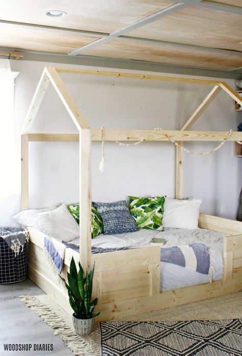 Diy Modern Bed, House Bed Plans, Diy House Bed, Woodshop Diaries, Diy Kids Bed, Diy Storage Bed, House Beds For Kids, Kids Bed Frames, House Frame Bed