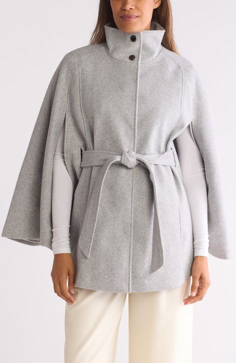 Winter Wrap Cape One Size, Winter Wool Cape With Buttons, Gray Winter Cape Outerwear, Oversized Gray Cape Outerwear, One-size Wool Winter Cape, Wool Cape, A Stand, Swimwear Cover Ups, Stand Collar