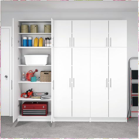 Prepac D Elite Storage Cabinet Set, 6 pc, White Basement Storage Cabinets, Garage Closet, Kitchen Appliance Storage, Grey Laminate, Mdf Doors, Shop Cabinets, Wooden Wardrobe, Garage Shelf, Garage Interior