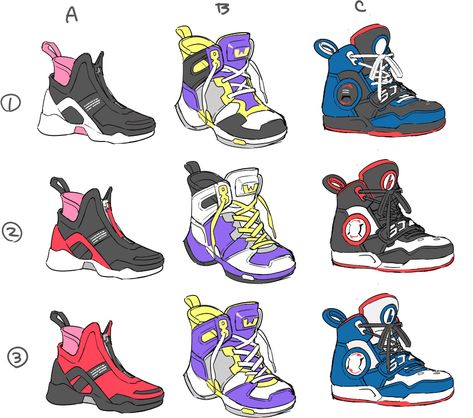 Sneakers Design Art, Cyberpunk Shoes, Sneakers Drawing, Výtvarné Reference, Shoes Drawing, Sneaker Art, Fashion Design Drawings, Drawing Clothes, Character Design References