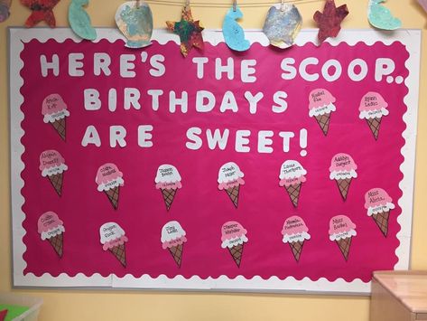 Summer Birthday Bulletin Board Ideas, Daycare Birthday Wall, Summer Birthday Bulletin Boards, Summer Birthday Boards Classroom, Birthday Boards For Toddlers Classroom, Birthday Board Daycare, Daycare Birthday Boards, Birthday Wall Ideas For Classroom, Birthday Boards Classroom Preschool