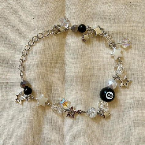 8 Ball Star Jewel Charm Emo Chain Bracelet These Chains Are Unisex :)! 8 Inches Brand New Y2k Accessories Bracelets, Handmade Silver Chain Bracelet, Grunge Style Jewelry, Tom Boy Jewelry, Men Charm Bracelet, Y2k Jewelry Gold, Masc Bracelets, Chain And Bead Bracelet, 8 Ball Bracelet