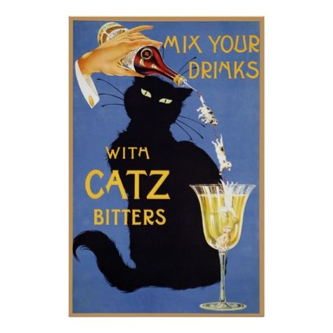 Catz Bitters, Cats, Drink Mixers, Awesome Vintage Poster Print #black #cats #art #poster Old Posters, Vintage Advertising Posters, Black Cat Art, Cat Drinking, Poster Ads, A Black Cat, Cat Wall Art, Unframed Wall Art, Cat Posters