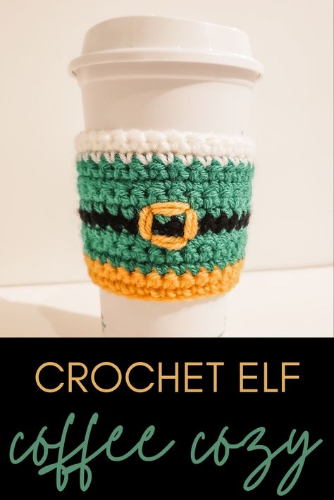 Crochet Coffee Cup, Cup Cozy Crochet Pattern, Crochet Elf, Cup Cozy Pattern, Crochet Mug Cozy, Crochet Coffee Cozy, Crochet Coffee, Crochet Cup Cozy, Christmas Crochet Pattern