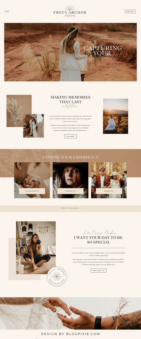 Photography website design Cozy Website Design, Photography Website Inspiration, Wedding Photographer Website, Photographer Website Design, Boho Website, Photography Website Templates, Website Design Inspiration Layout, Photography Website Design, Wix Website Templates