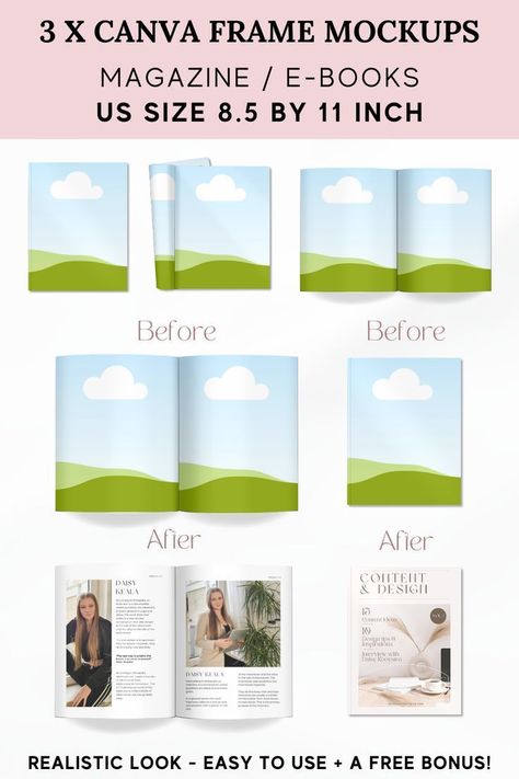 Canva Magazine Ideas, Digital Journal Ideas Canva, Canva Frames Elements, Canva Frames Keywords, Canva Shapes, Canva Ideas Design, Canva Sizes, Canva Mockups, Canva Magazine