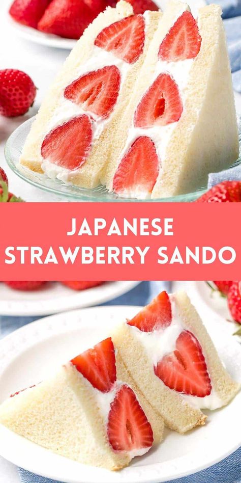 Japanese Fruit Sandwich, Sandwich Strawberry, Strawberry Sando, Fruit Sando, Japanese Sandwich, Japanese Fruit, Milk Bread Recipe, Fruit Sandwich, Japanese Bread