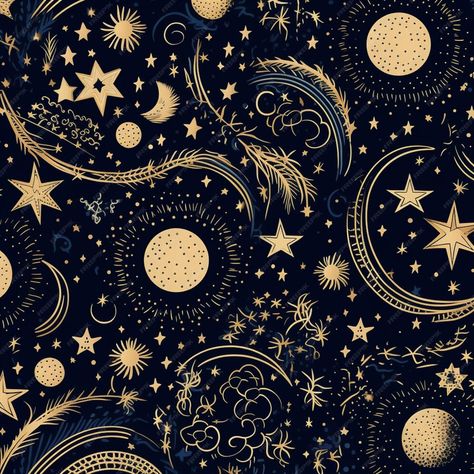 Premium AI Image | A close up of a pattern of stars and moon on a black background generative ai Stars Pattern Design, Fun Pattern Design, Star And Moon Aesthetic, Moon And Stars Decorations, Moon Celestial Art, Moon And Stars Aesthetic, Moon Pattern Design, Moon And Stars Art, Sun And Moon Pattern