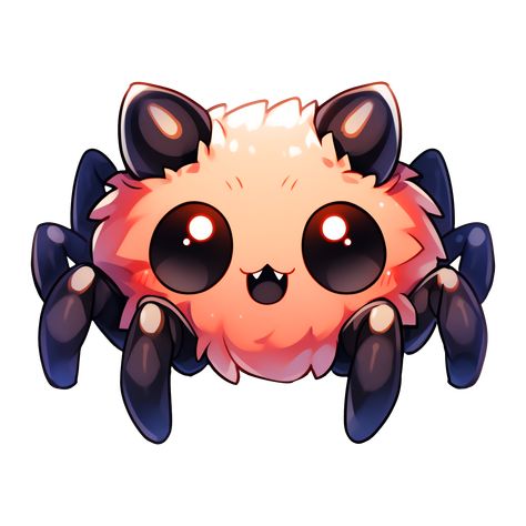 Cute Kawaii Halloween Cat Spider Sticker Kawaii Tarantula, Spider Cute Art, Cute Spiders Drawings, Spider Cat Art, Cute Halloween Art Ideas, Halloween Art Ideas Drawing, Cute Spider Art, Cute Kawaii Eyes, Cute Spider Drawing