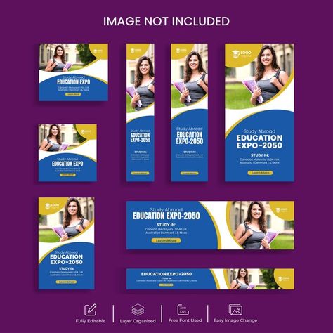 Study abroad web banner set and educatio... | Premium Vector #Freepik #vector #ads #banner-design #banner-template #banner-ads Google Ads Banner, Offer Banner, Ads Banner, Educational Website, Website Header, Educational Websites, Google Ads, Web Banner, Banner Ads