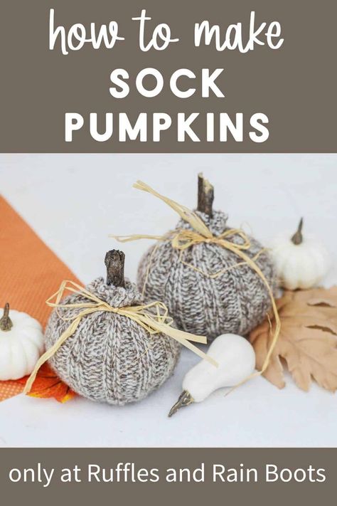 This cute sock pumpkin craft for fall is incredibly easy to make. All you need are some simple supplies like a sock, Polyfil, raffia, and a stick. This craft is so easy that the kids, even the small kiddos, can put this craft together in minutes. These sock pumpkins are perfect for a tabletop, a mantle, or a large, tiered tray. Our fall pumpkins would be a fun craft to give as a gift to friends and family for the autumn season. Follow Sarah at Ruffles and Rain Boots for the complete tutorial. Sock Pumpkins, Fall Ambiance, How To Make Socks, Corks Pumpkin, Modern Fall Decor, Pumpkin Craft, Fall Friends, Diy Socks, Thanksgiving Diy