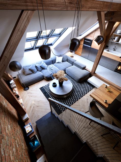 attic apartment Loft Style Homes, Loft Interior, Interior Design Games, Attic Apartment, Beautiful Interior Design, Loft Apartment, Atticus, Industrial House, Loft Style