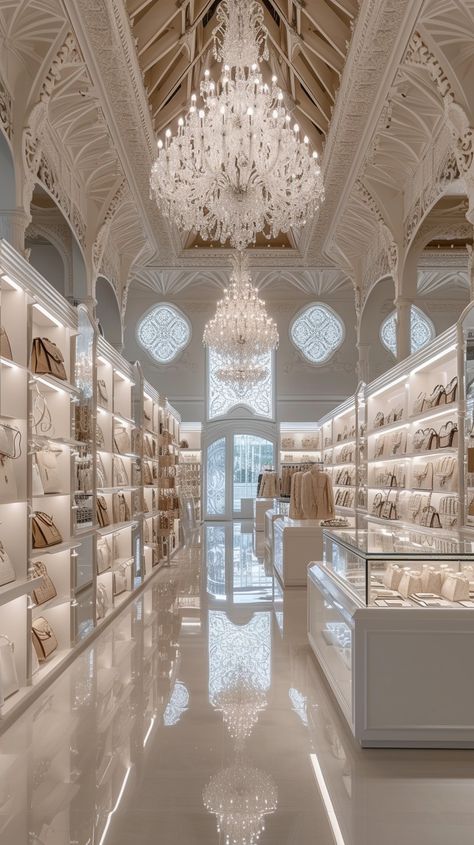 Elegant Boutique Interior: An exquisite and opulent #shopdisplay displaying designer handbags under a grand, ornate chandelier. #boutique #luxury #fashion #interior #elegance #designershowcase #aiphoto #stockcake ⬇️ Download and 📝 Prompt 👉 https://stockcake.com/i/elegant-boutique-interior_211439_38729 Classic Boutique Interior Design, Luxury Bridal Boutique Interior, Ladies Boutique Interior Design, Retail Interior Design Boutique, New Classic Interior Design, Luxury Boutique Interior, Boutique Clothing Store Design, Dream House Closet, Ornate Chandelier