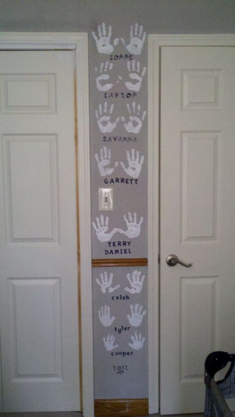 Grandkids hand prints with names under each and date! We put this in the Kids play room. Grandkids Room At Grandmas Decor, Grandkids Bedroom Ideas, Guest Room For Grandkids, Grandkids Bedroom At Grandmas Ideas, Grandchild Room At Grandmas, Grandchildren Room Ideas, Kids Room At Grandmas House, Grandkids Playroom At Grandmas, Grandkids Room At Grandmas Ideas