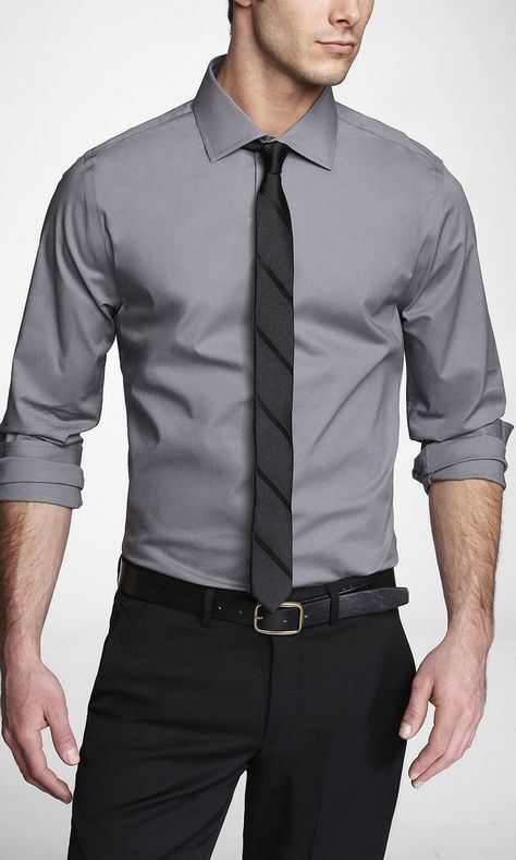 Shirt And Tie Outfits, Shirt And Tie Combinations, Costume Gris, Stil Masculin, Formal Dresses For Men, Shirt Outfit Men, Formal Shirt Dress, Grey Shirt Dress, Shirt And Tie