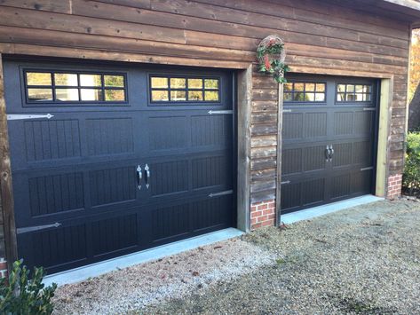 Garage Doors Black, Garage Door Black, Carriage Garage Door, Chi Garage Doors, City Exterior, Black Garage Door, Carriage Garage, Side Hinged Garage Doors, Carriage House Garage Doors