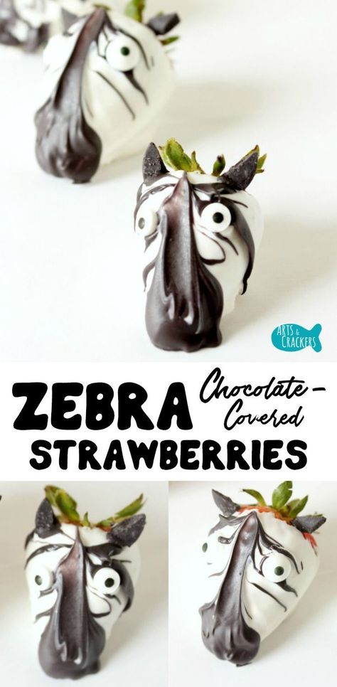 Animal lovers and safari lovers alike will adore these cute Chocolate-Covered Strawberry Zebras as a special treat, snack, or party food. January Snacks, Fruit Cake Ideas, Berry Board, Galaxy Ideas, Cake Ideas Birthday, Dipped Fruit, Candy Creations, Strawberry Treats, Jungle Thema