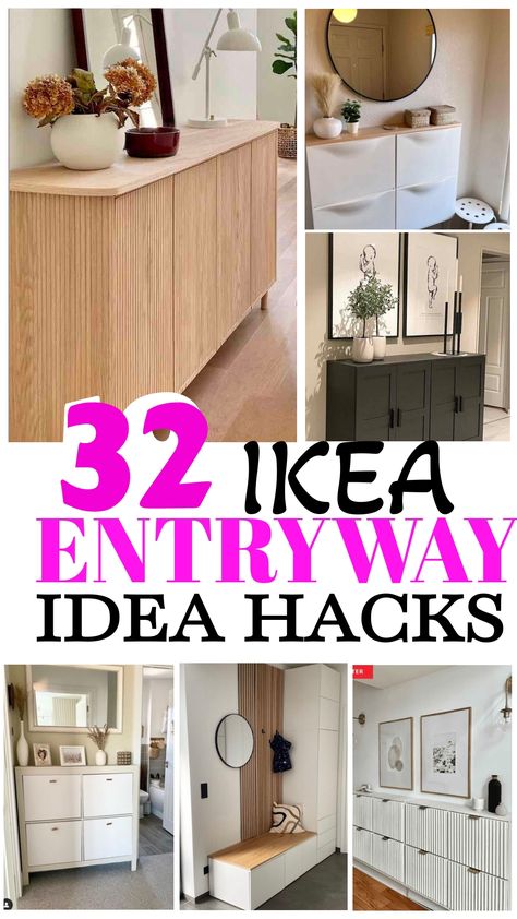 Uncover a collection of innovative Ikea entryway tips that can revamp your hallway effortlessly. Explore ingenious storage suggestions and clever tricks to elevate the look and functionality of your home's entrance. Ikea Hack Entryway Storage, Ikea Hacks Entryway, Ikea Entrance Ideas, Ikea Entrance, Ikea Entryway Ideas, Ikea Entryway Hack, Functional Entryway Ideas, Small Entrance Hall Ideas, Ikea Upgrades