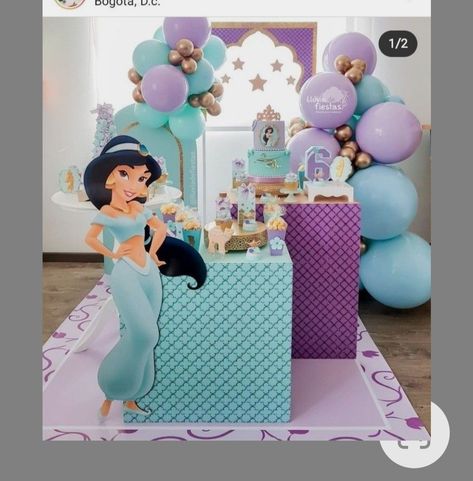 Princess Jasmine Balloon Garland, Jasmine Birthday Party Ideas, Aladdin Birthday Party, Princess Jasmine Birthday Party, Princess Jasmine Birthday, Jasmine Party, Birthday Theme Decoration, Jasmine Birthday, Princess Jasmine