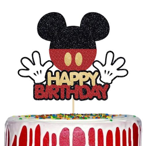 PRICES MAY VARY. This cake topper is made from high quality no shed glitter card stock. Mickey inspired Happy Birthday Cake Topper, ready to sparkle at your next party! The cake topper will be approximately 6.3 inches wide x 5.4 inches tall. No assembly need, save your time. Just enjoy your Party! Friendly customer service - We offer 100% RISK-FREE and money-back guarantee. Feel free to contact us if there is an issue with our cake topper. Mickey Happy Birthday Cake Topper, Glitter Mickey Inspir Mickey Happy Birthday, Mickey Mouse Cake Topper, Mickey Cakes, Mickey Mouse Clubhouse Party, Boys Birthday Party, 3d Cake Toppers, Birthday Cake Topper Printable, Mickey Mouse Cake, Mickey Birthday