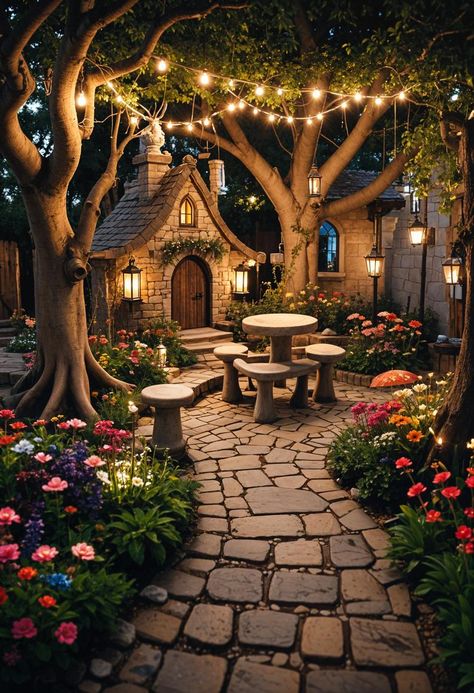 25 Stunning Small Garden Layout Ideas 23 Garden Ideas Terrace, Cottage Home Landscaping, Small Forest Garden Backyards, Cottage Home Garden, Beautiful Playground, Dream Playground, Home Garden Design Modern, Girly Cottage, Beautiful Small Gardens