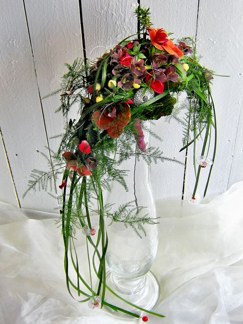 Crescent Shaped Wedding Bouquet Crescent Bouquet, Trailing Bouquet, Maggie Valley Nc, Maggie Valley, Late To The Party, Tropical Wedding Flowers, Floral Art Design, Wedding Venue Decorations, Western North Carolina