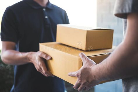 Delivery mail man giving parcel box to recipient, Young owner accepting of cardb , #ad, #box, #parcel, #Young, #recipient, #mail #ad Package Mailbox, Mail Man, Cheap Doors, Carrying Boxes, Parcel Box, Last Mile, Parcel Service, Cargo Services, Freight Forwarder