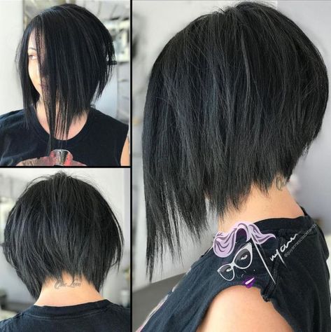 Angled Bob With Razored Ends Asymmetrical Bob Short, Inverted Long Bob, Inverted Bob Haircuts, Short Hair Cuts For Round Faces, Kadeřnické Trendy, Short Dark Hair, Makijaż Smokey Eye, Round Face Haircuts, Short Hair Styles For Round Faces