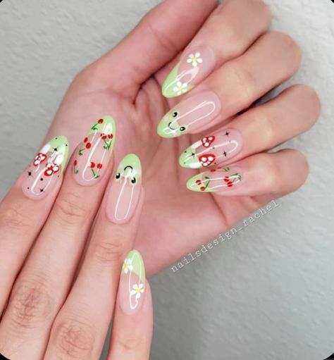 Ongles colorés, mignons  #nails #nailart #funny #cutenail #cherry Pink Flower Nails, Cute Simple Nails, Cherry Nails, Pink Gel, Nail Designs Spring, Nail Polishes, Nail Accessories, Flower Nails, Almond Nails