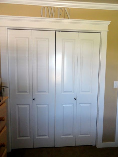 trim around the bifold closet doors. Closet Doors Painted, Bifold Closet Doors, Wood Molding, Closet Makeover, Bifold Doors, Closet Bedroom, Closet Doors, Diy Home Improvement, Moldings And Trim