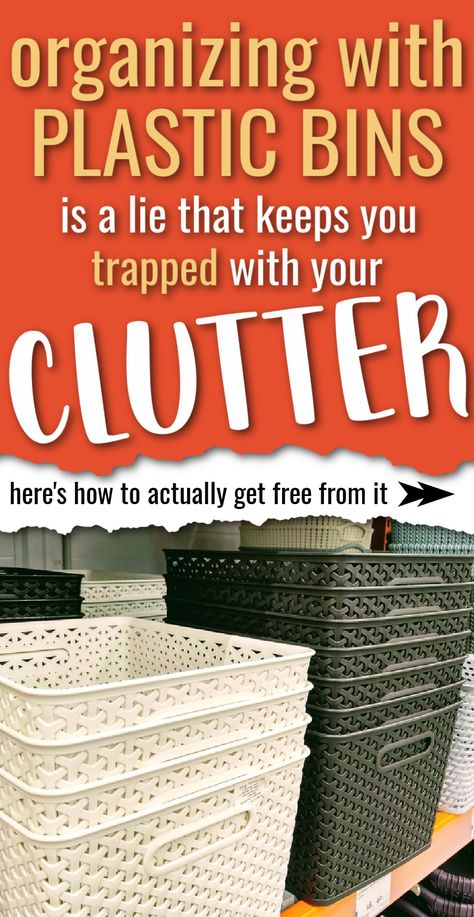 The Truth About "Organizing" With Storage Bins - why they don't solve the problem, and what actaully will! You won't get organized and free from a messy cluttered house if you just stash your clutter in bins. You need to DECLUTTER it! Learn how here. Baskets And Bins, Storage Bins For Shelves, Organizing Shelves Storage, Repurpose Storage Bins, Make Your Own Storage Bins, Diy Closet Storage Bins, Storage Bin With Lid, Organizing Bins Bedroom, Diy Under Shelf Storage