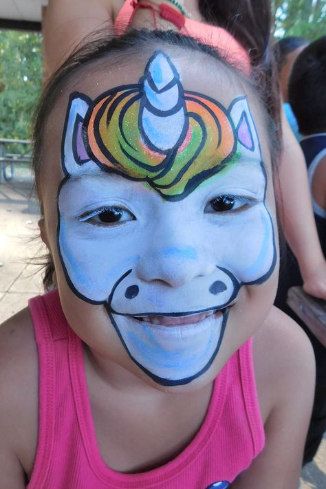 Unicorn full face design by Party Picassos Face Painting 312.316.7819 Face Paint Ideas Full Face, Full Face Painting Ideas, Unicorn Face Paint Easy, Face Paint Unicorn, Face Painting Unicorn, Painting Unicorn, Face Paint Ideas, Face Painting Easy, Unicorn Face