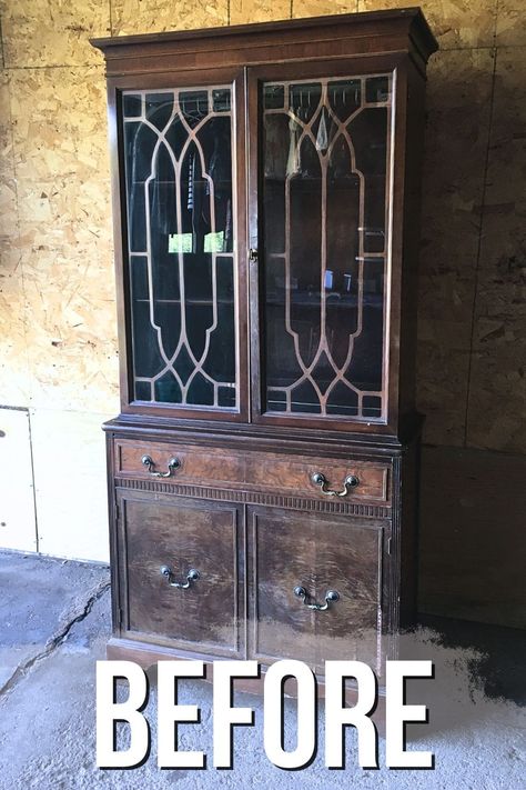 DIY Blue China Hutch Blue Painted China Cabinet, Hutch Into Kitchen Cabinet, Hutches Makeover, Refinished China Hutch, China Hutch Repurposed Kitchen Cabinets, Small Hutch Makeover, Refinished Hutch Ideas, China Hutch Repurposed, Diy China Cabinet Makeover